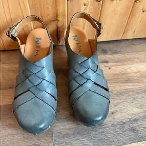 Korks by Kork-Ease Women's Teal Leather Woven Slingback Clogs